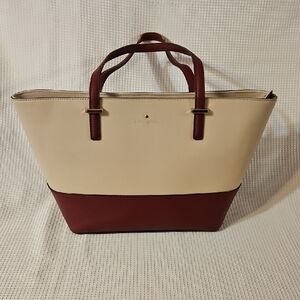 kate spade Cream and Burgundy Two-Tone Leather Tote